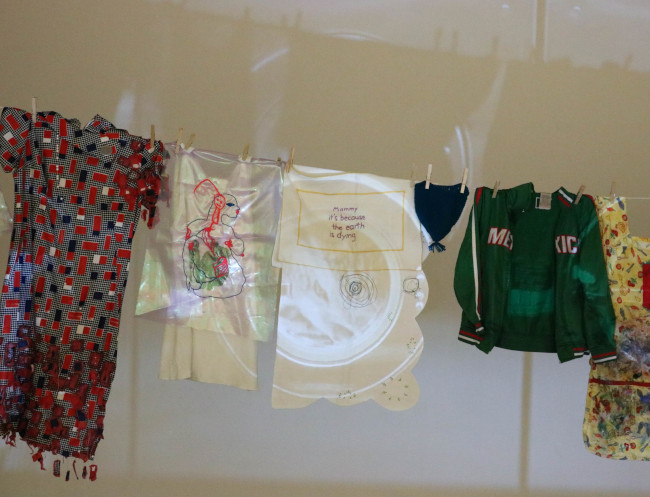 Hanging clothes from Spilt Milk's Mum's Exhibition.