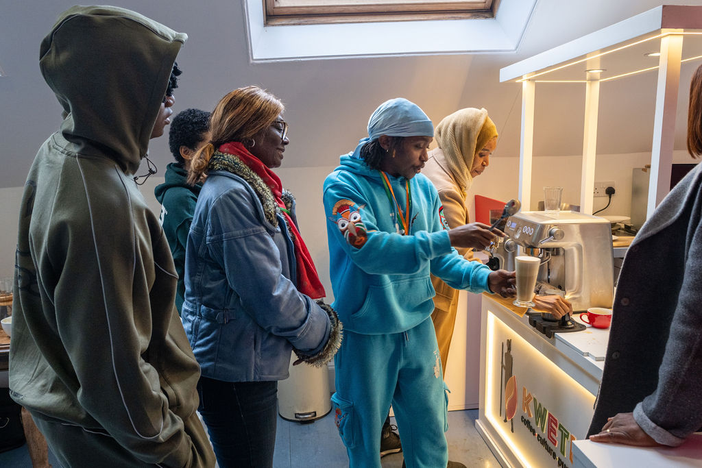 Antony from Kwetu Coffee giving a workshop on barista skills