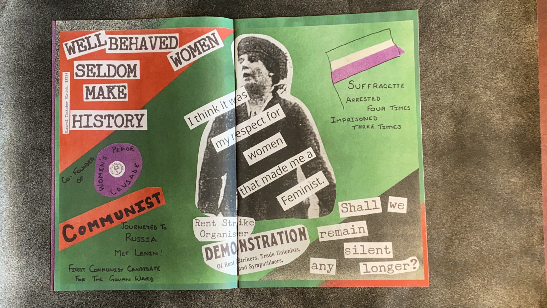 Image of a text book with the quote "Well behaved women seldom make history".